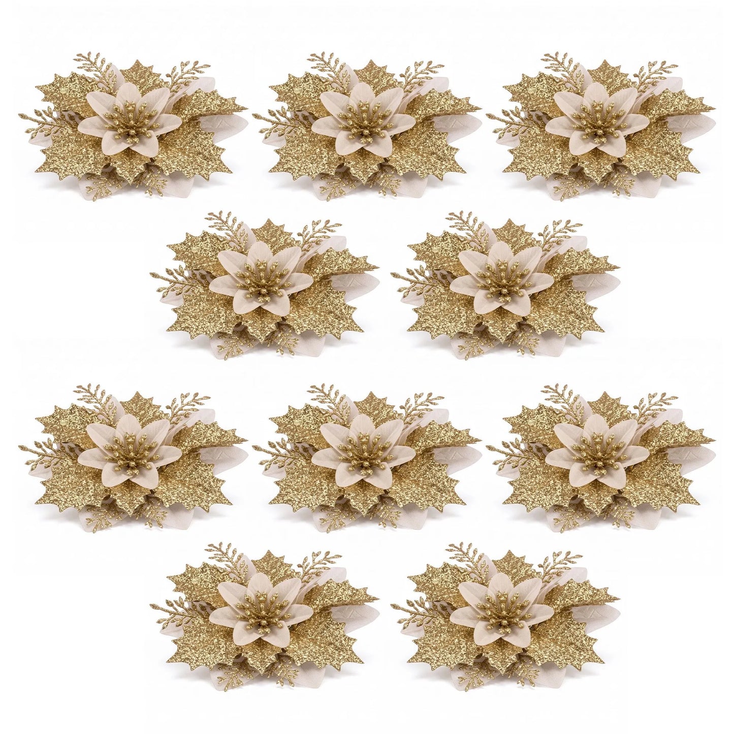 Jingle Jollys 10Pcs Christmas Tree Flower Set Garland Wreath Poinsettia Decorations - Image 4