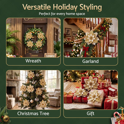 Jingle Jollys 10Pcs Christmas Tree Flower Set Garland Wreath Poinsettia Decorations - Image 6