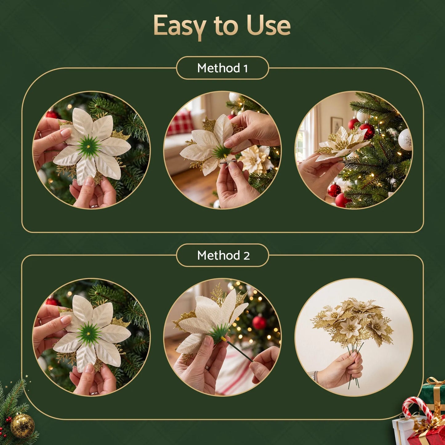 Jingle Jollys 10Pcs Christmas Tree Flower Set Garland Wreath Poinsettia Decorations - Image 8