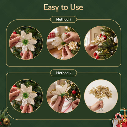 Jingle Jollys 10Pcs Christmas Tree Flower Set Garland Wreath Poinsettia Decorations - Image 8