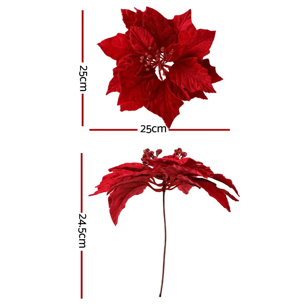 Jingle Jollys 14Pcs Christmas Tree Flowers Set Xmas Garland Wreath Ornaments Red - Image 2