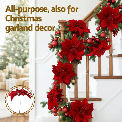 Jingle Jollys 14Pcs Christmas Tree Flowers Set Xmas Garland Wreath Ornaments Red - Image 5