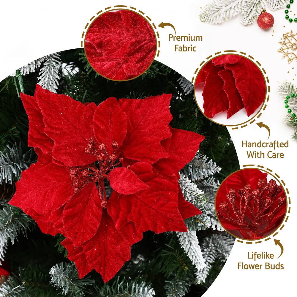 Jingle Jollys 14Pcs Christmas Tree Flowers Set Xmas Garland Wreath Ornaments Red - Image 6