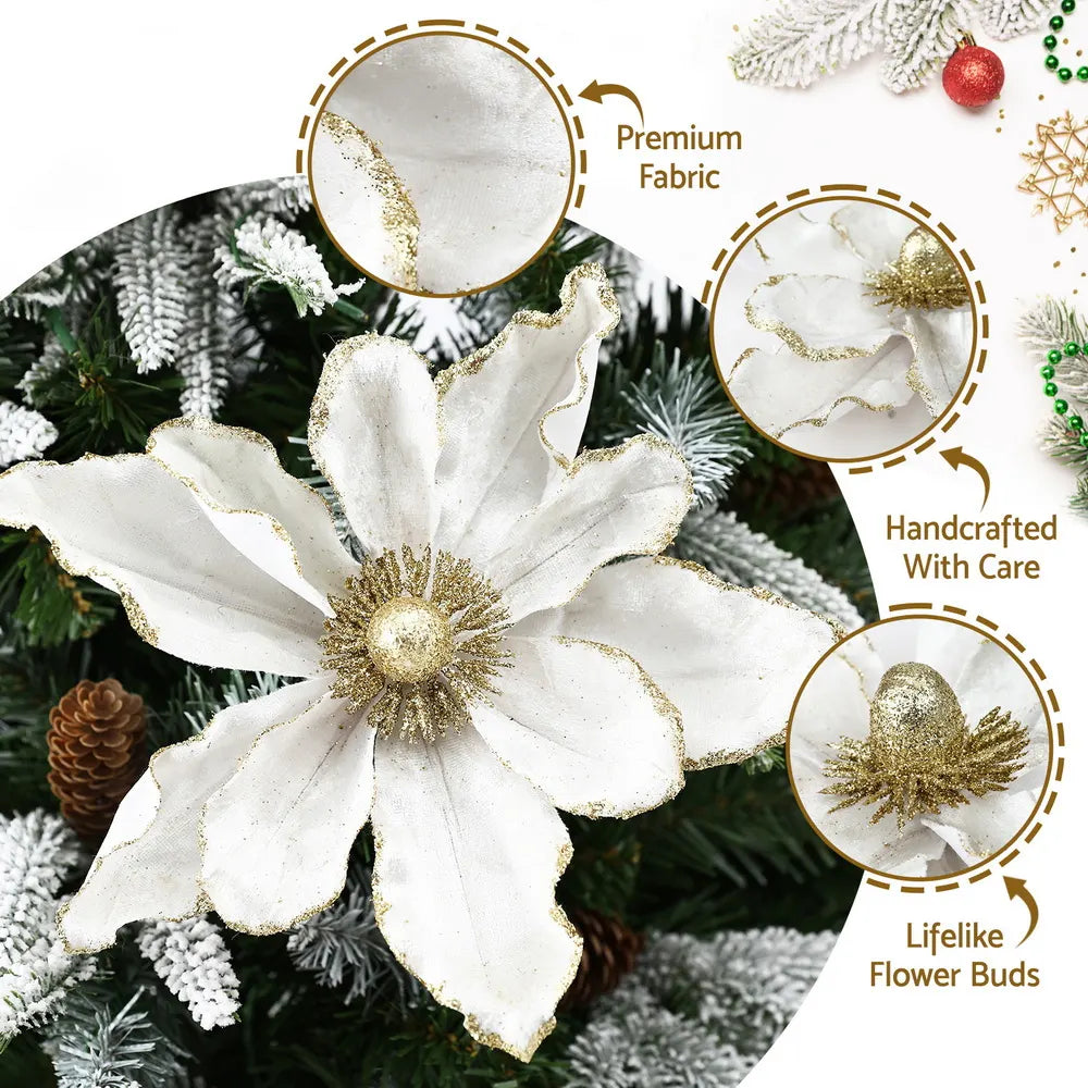 Jingle Jollys 14Pcs Christmas Tree Flower Set Xmas Garland Wreath Magnolia White - Image 6