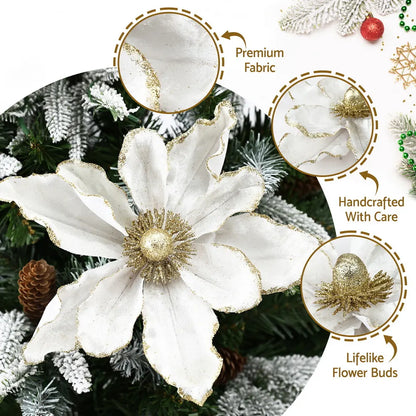 Jingle Jollys 14Pcs Christmas Tree Flower Set Xmas Garland Wreath Magnolia White - Image 6