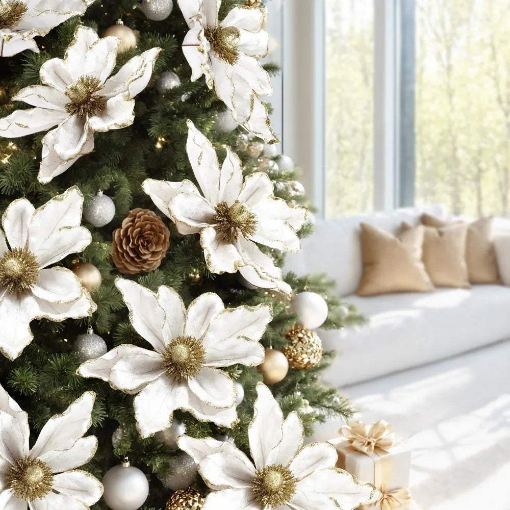 Jingle Jollys 14Pcs Christmas Tree Flower Set Xmas Garland Wreath Magnolia White - Image 7