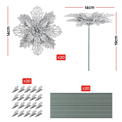 Jingle Jollys 20Pcs Christmas Tree Flower Set Garland Wreath Poinsettia Decorations - Image 2