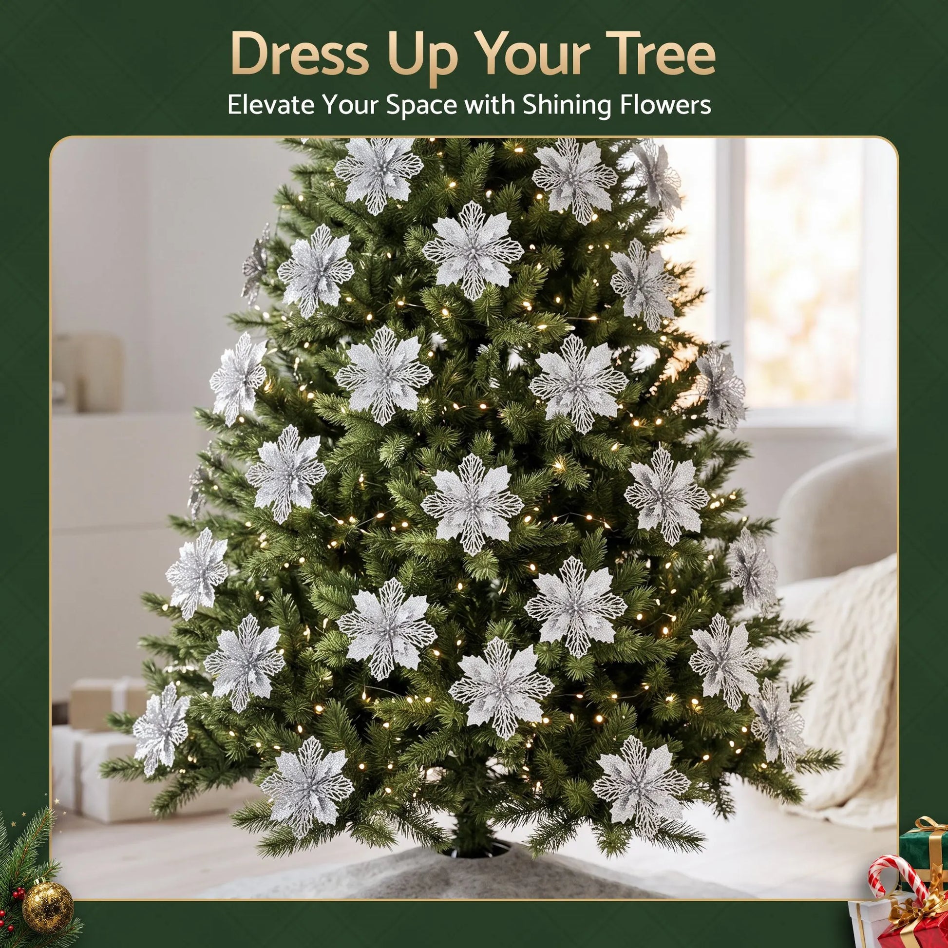 Jingle Jollys 20Pcs Christmas Tree Flower Set Garland Wreath Poinsettia Decorations - Image 5