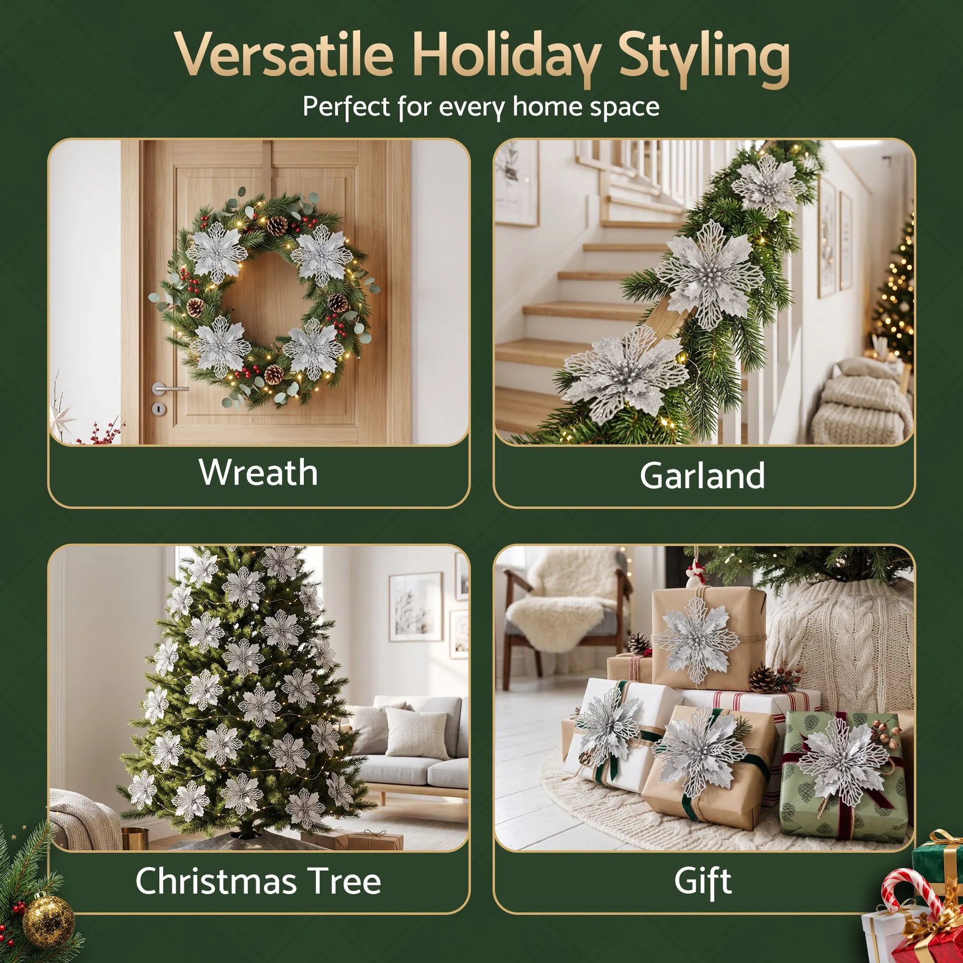 Jingle Jollys 20Pcs Christmas Tree Flower Set Garland Wreath Poinsettia Decorations - Image 6