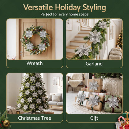 Jingle Jollys 20Pcs Christmas Tree Flower Set Garland Wreath Poinsettia Decorations - Image 6