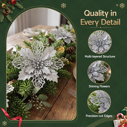 Jingle Jollys 20Pcs Christmas Tree Flower Set Garland Wreath Poinsettia Decorations - Image 7