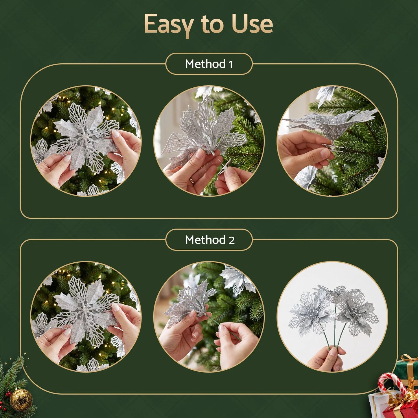 Jingle Jollys 20Pcs Christmas Tree Flower Set Garland Wreath Poinsettia Decorations - Image 8
