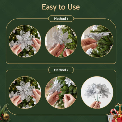 Jingle Jollys 20Pcs Christmas Tree Flower Set Garland Wreath Poinsettia Decorations - Image 8