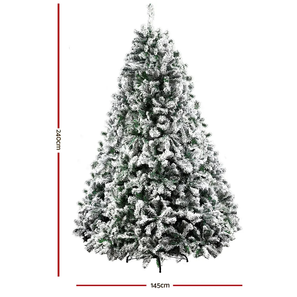 Jingle Jollys Christmas Tree 2.4M Xmas Tree Decorations Snow Flocked 1500 Tips - Image 2