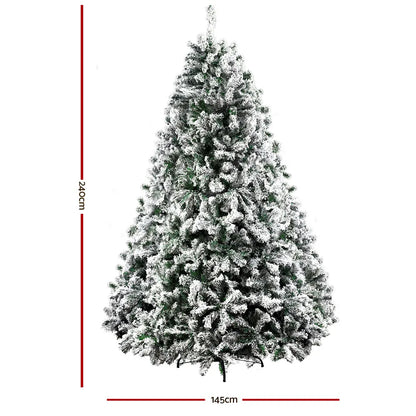 Jingle Jollys Christmas Tree 2.4M Xmas Tree Decorations Snow Flocked 1500 Tips - Image 2