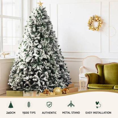 Jingle Jollys Christmas Tree 2.4M Xmas Tree Decorations Snow Flocked 1500 Tips - Image 4