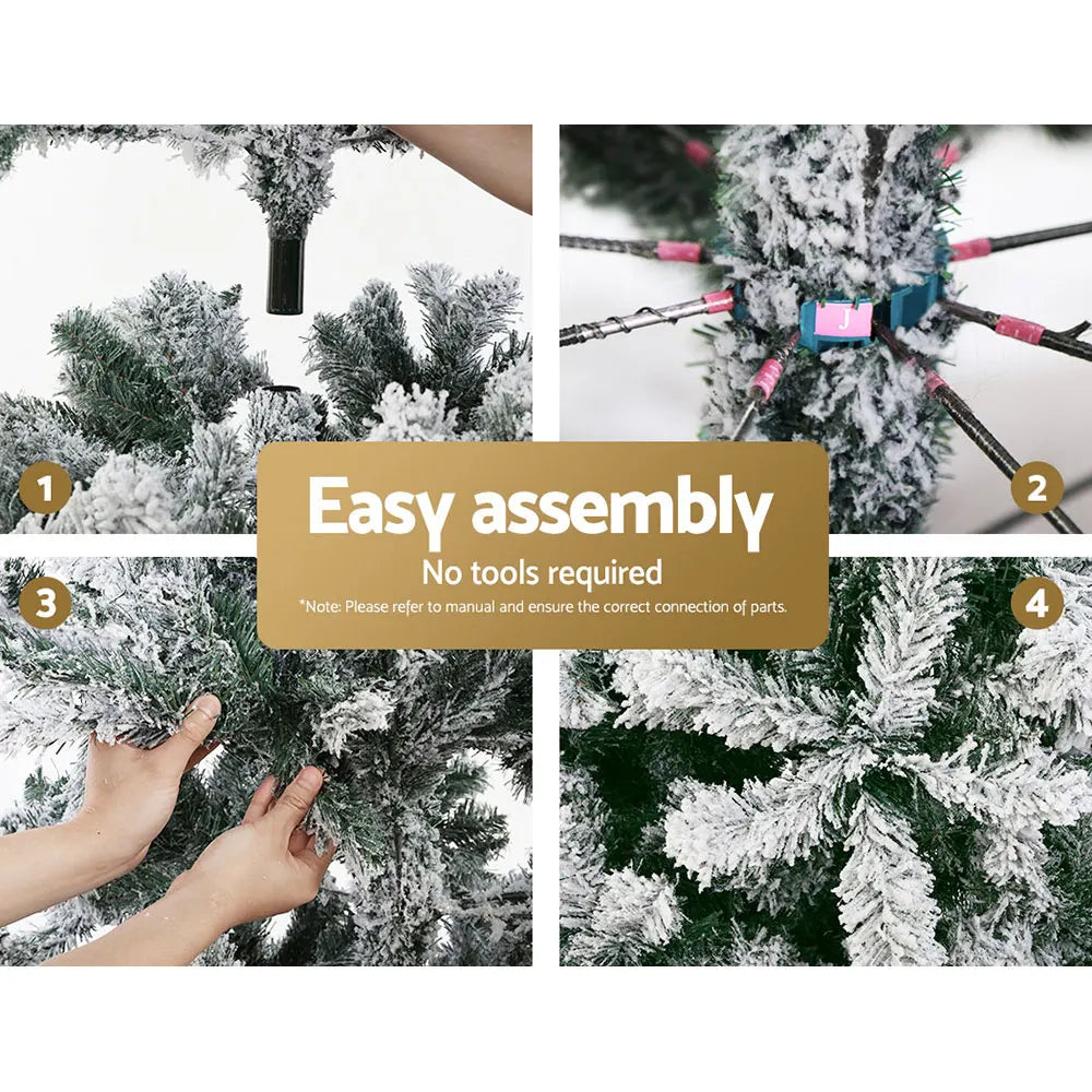 Jingle Jollys Christmas Tree 2.4M Xmas Tree Decorations Snow Flocked 1500 Tips - Image 5