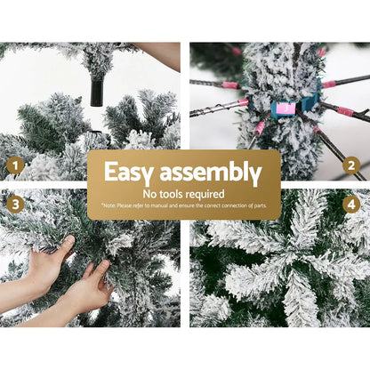 Jingle Jollys Christmas Tree 2.4M Xmas Tree Decorations Snow Flocked 1500 Tips - Image 5
