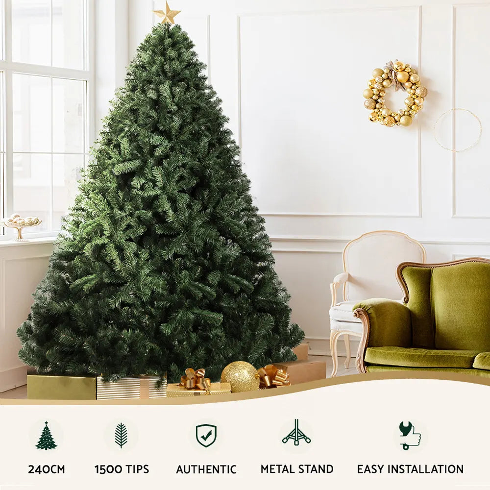 Jingle Jollys Christmas Tree 2.4M Xmas Tree Decorations Green 1500 Tips - Image 4