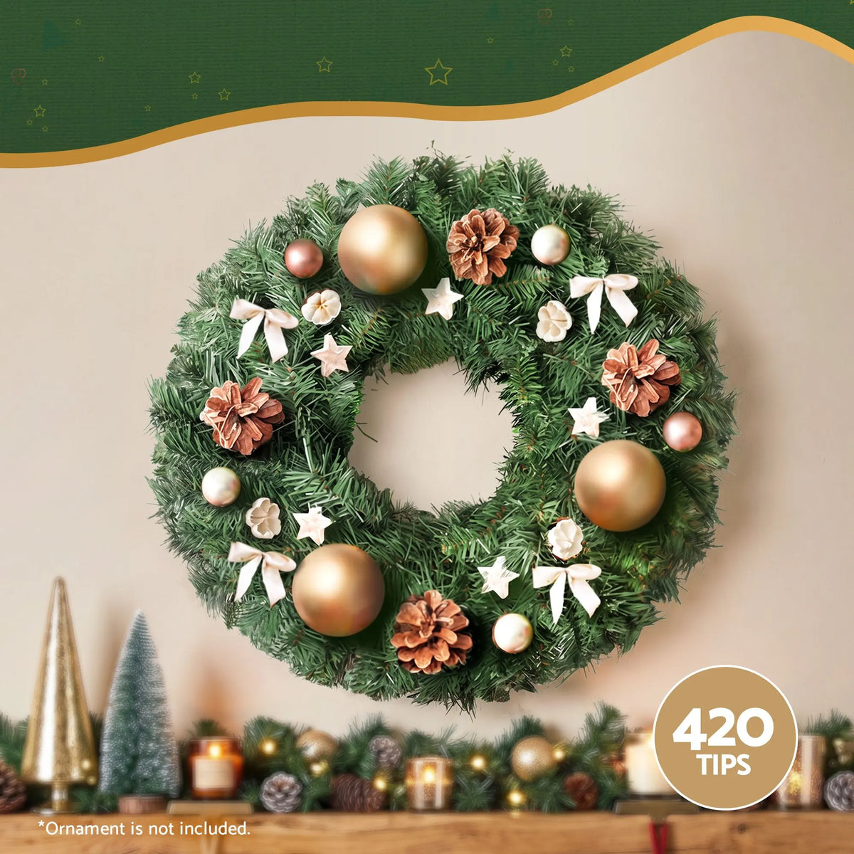 Jingle Jollys Christmas Wreath 60cm Artificial Green Garland Door Decoration 420 Tips Xmas Bush - Image 4