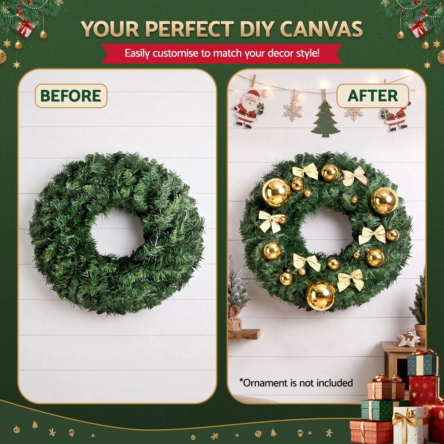 Jingle Jollys Christmas Wreath 60cm Artificial Green Garland Door Decoration 420 Tips Xmas Bush - Image 5