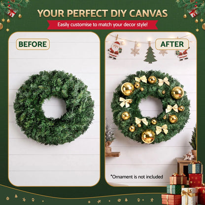 Jingle Jollys Christmas Wreath 60cm Artificial Green Garland Door Decoration 420 Tips Xmas Bush - Image 5