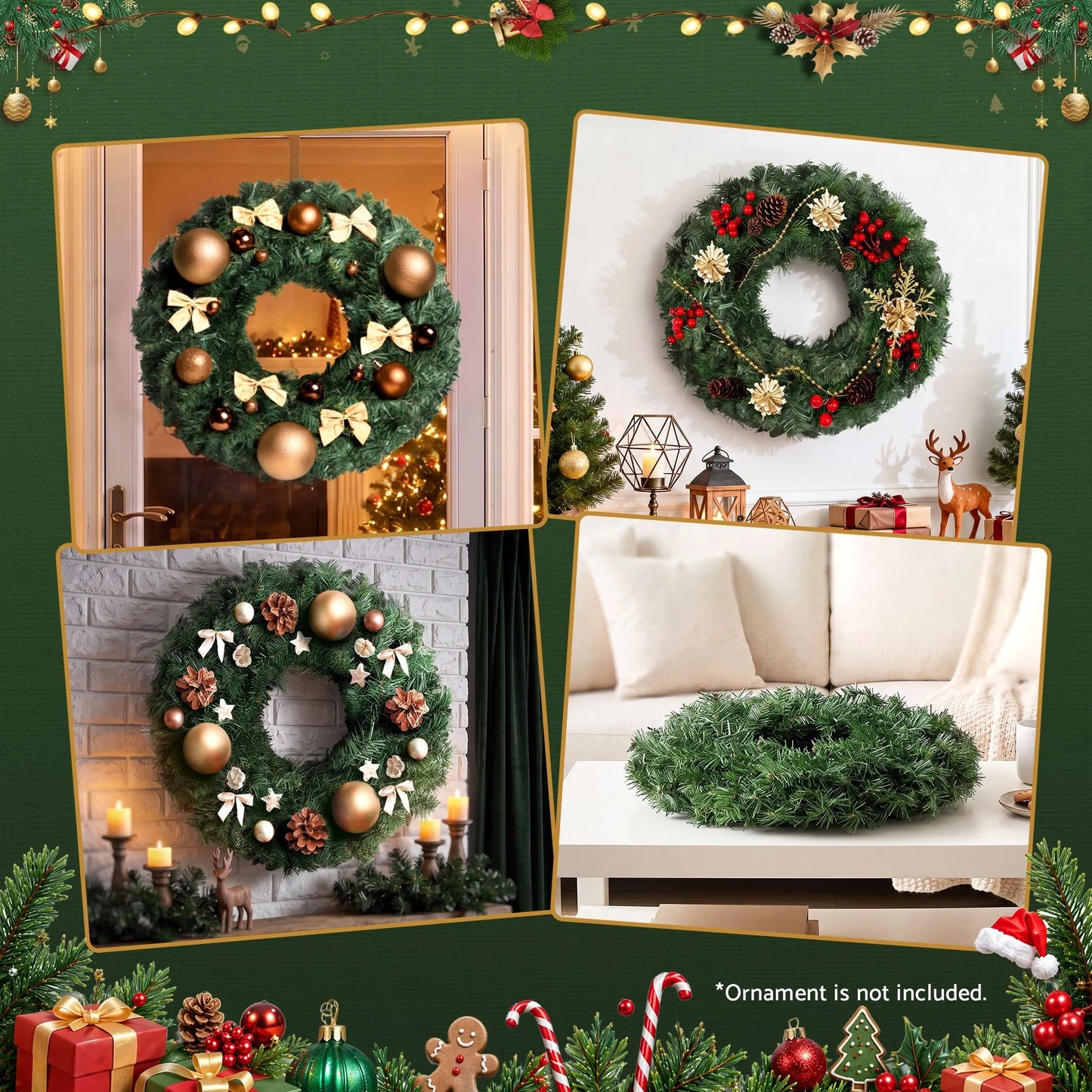 Jingle Jollys Christmas Wreath 60cm Artificial Green Garland Door Decoration 420 Tips Xmas Bush - Image 6