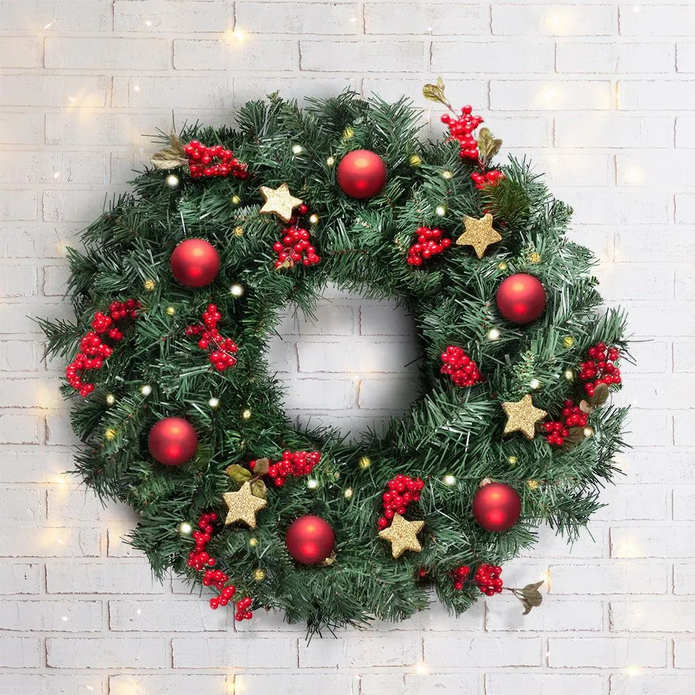 Jingle Jollys Christmas Wreath 60cm Artificial Green Garland Door Decoration 420 Tips Xmas Bush - Image 7