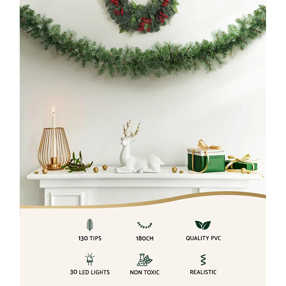 Jingle Jollys 1.8m Christmas Garland with LED lights Party Xmas Decorations - Image 3