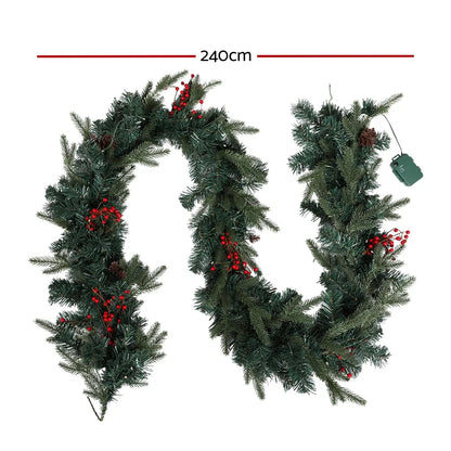 Jingle Jollys 2.4m Christmas Garland with LED Lights Decorations Xmas Party - Image 2