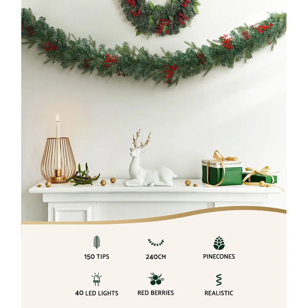 Jingle Jollys 2.4m Christmas Garland with LED Lights Decorations Xmas Party - Image 3