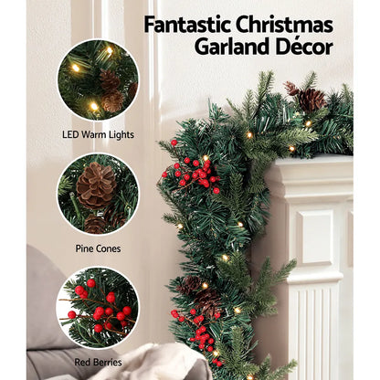 Jingle Jollys 2.4m Christmas Garland with LED Lights Decorations Xmas Party - Image 4
