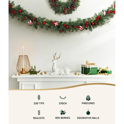 Jingle Jollys 2.7m Christmas Garland with Decorations Xmas Wedding Party - Image 3