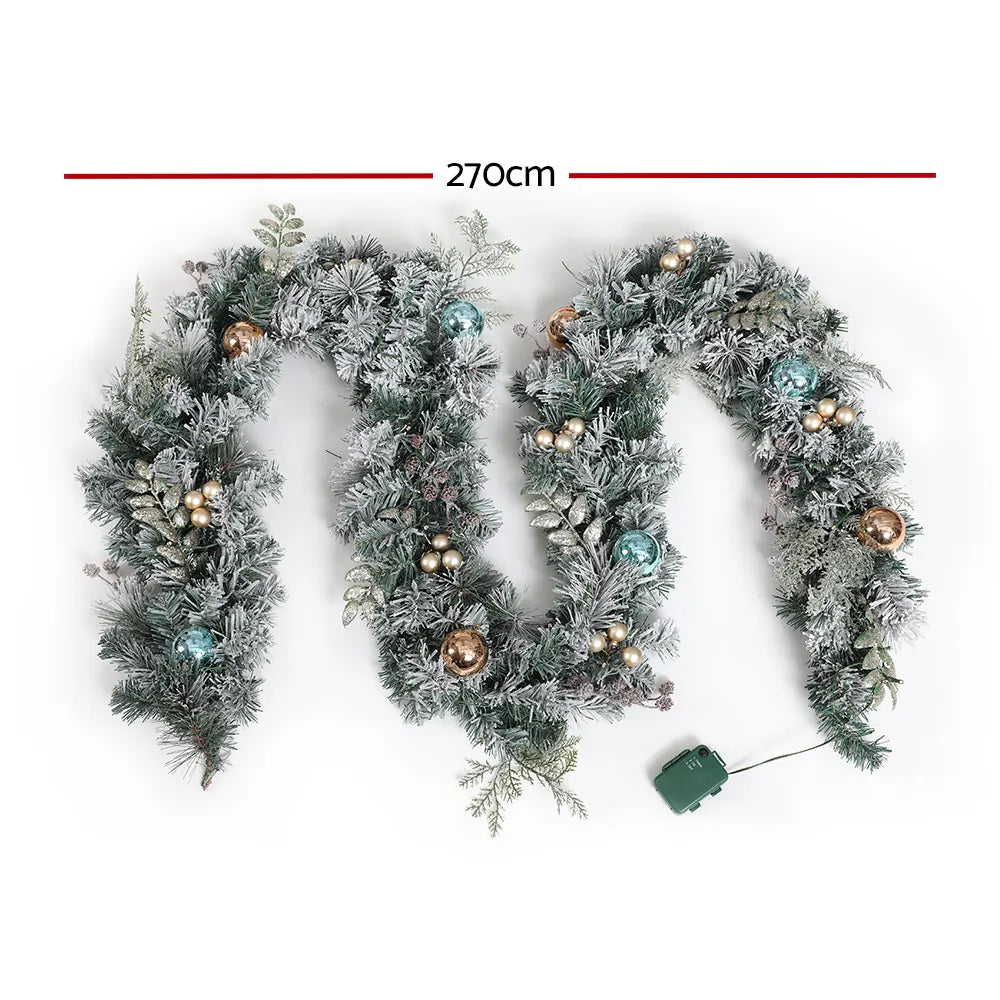 Jingle Jollys 2.7m Christmas Garland with LED Lights Snowy Decoration Xmas Party - Image 2