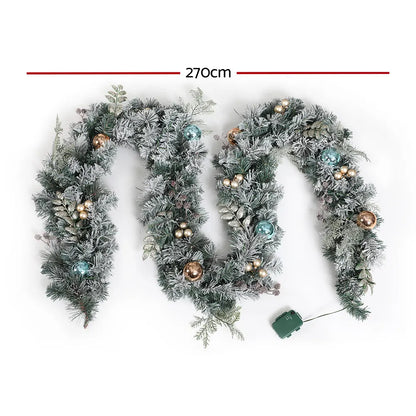 Jingle Jollys 2.7m Christmas Garland with LED Lights Snowy Decoration Xmas Party - Image 2
