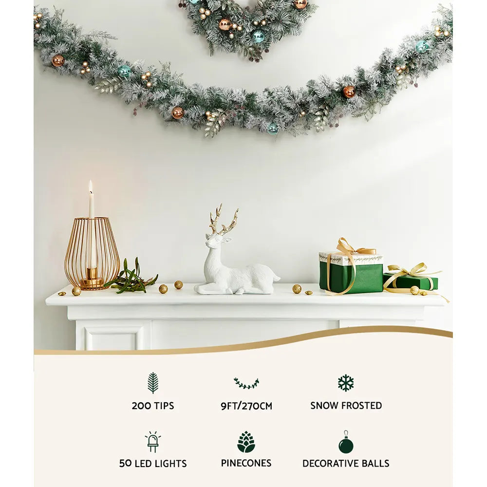 Jingle Jollys 2.7m Christmas Garland with LED Lights Snowy Decoration Xmas Party - Image 3