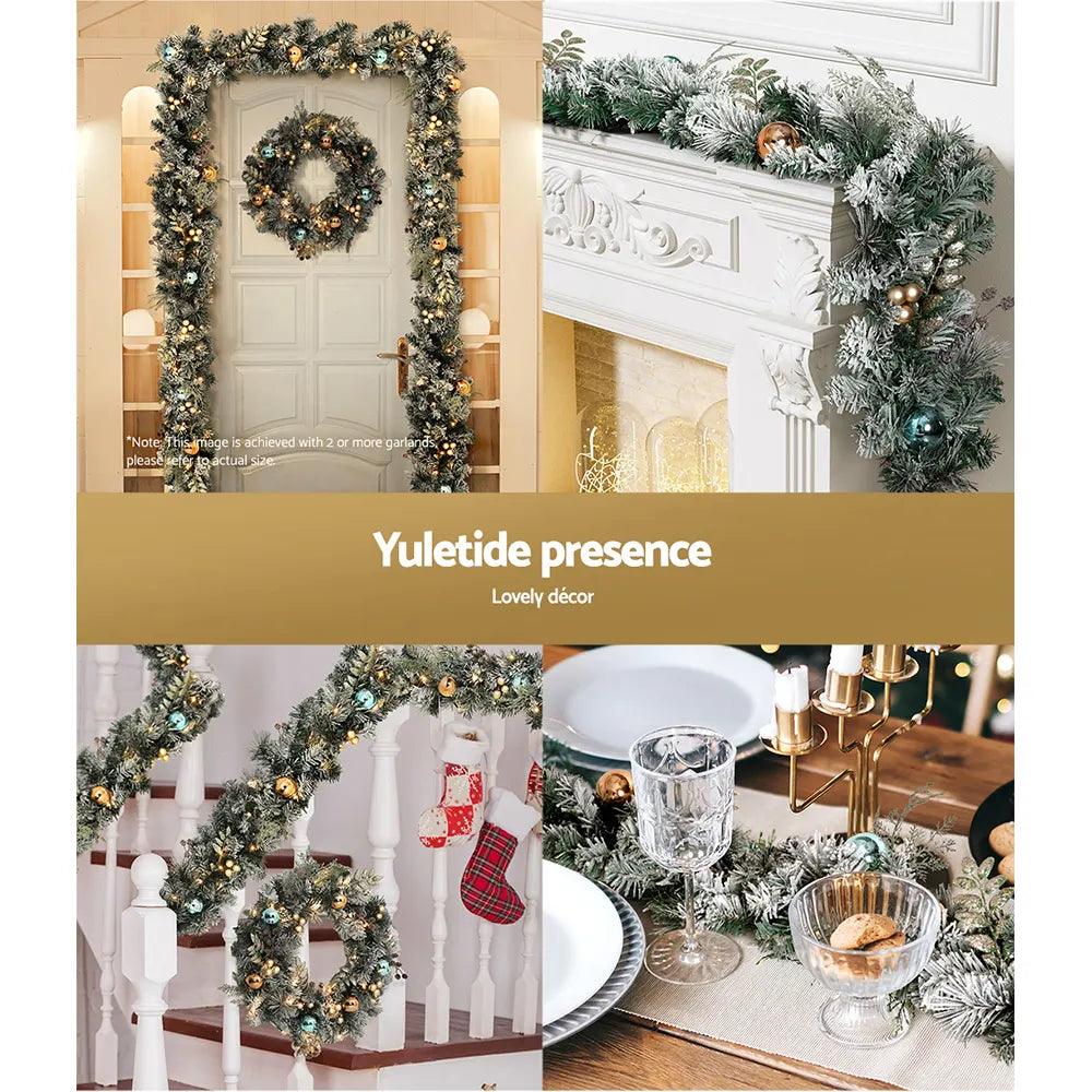 Jingle Jollys 2.7m Christmas Garland with LED Lights Snowy Decoration Xmas Party - Image 5