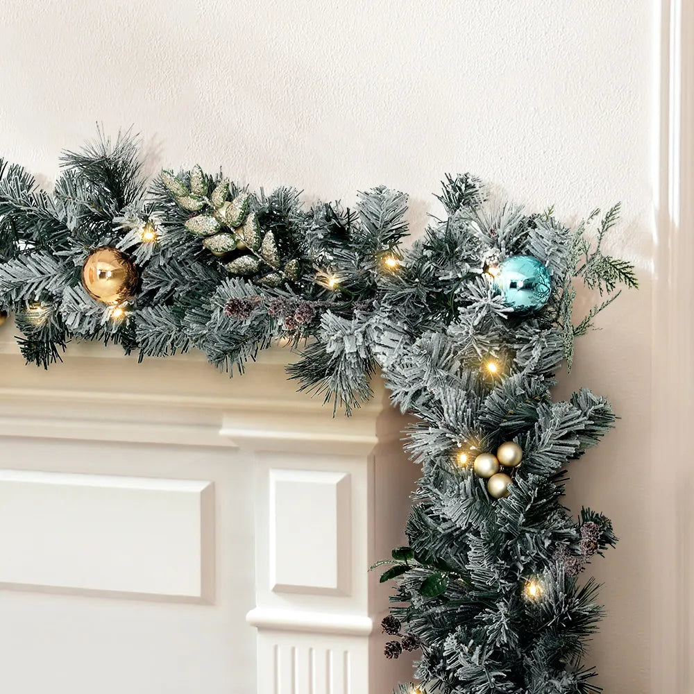 Jingle Jollys 2.7m Christmas Garland with LED Lights Snowy Decoration Xmas Party - Image 8