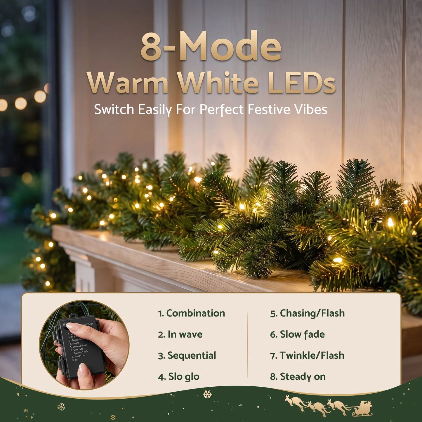Jingle Jollys 2.7M Christmas Garland 8 Mode LED Lights Timing 200Tips Xmas Decor - Image 4