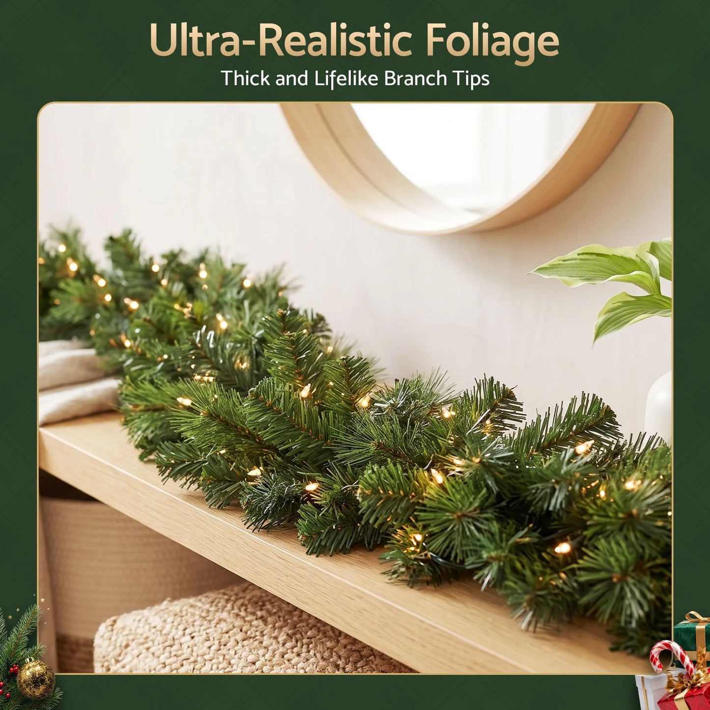 Jingle Jollys 2.7M Christmas Garland 8 Mode LED Lights Timing 200Tips Xmas Decor - Image 7