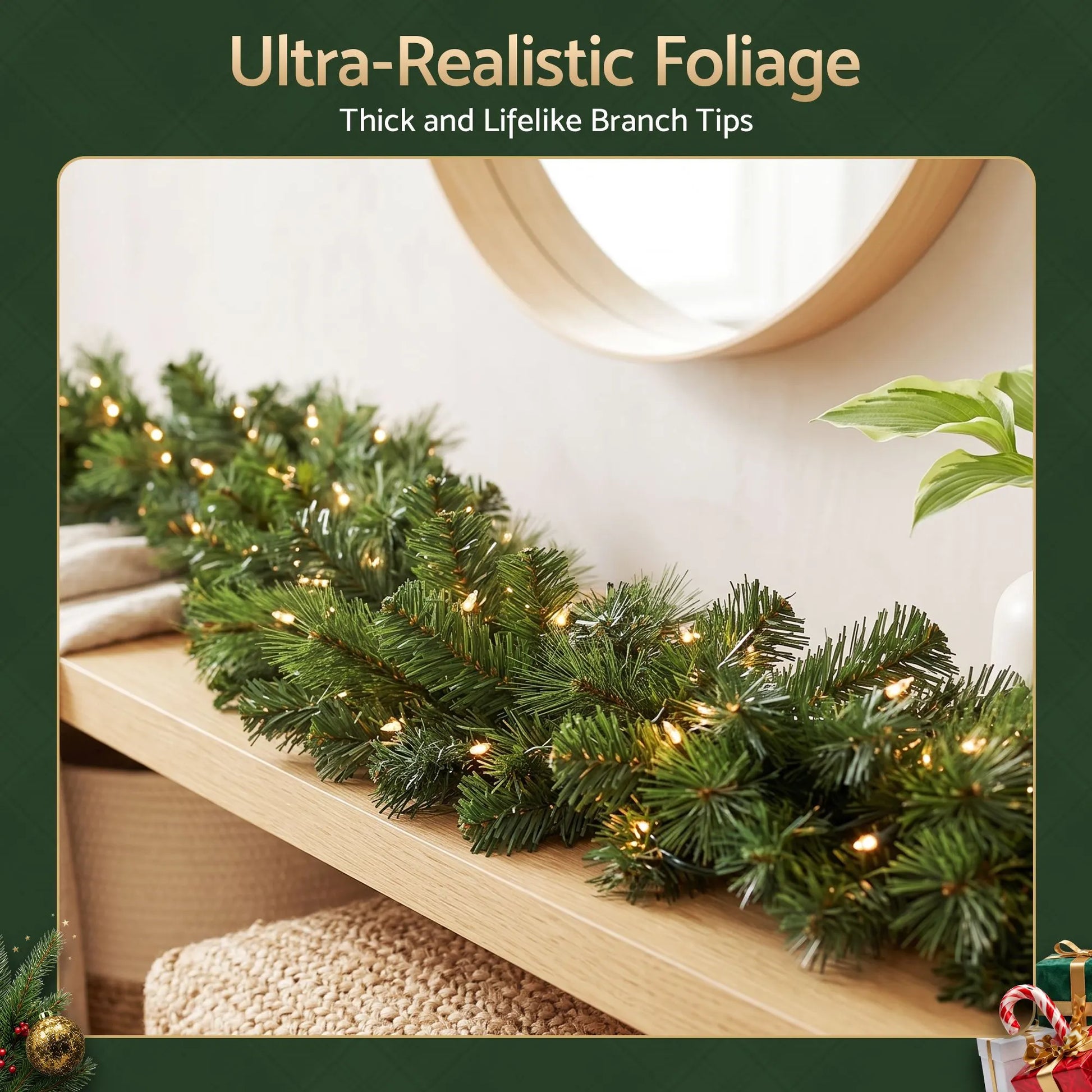 Jingle Jollys 2.7M Christmas Garland 8 Mode LED Lights Timing 200Tips Xmas Decor - Image 7