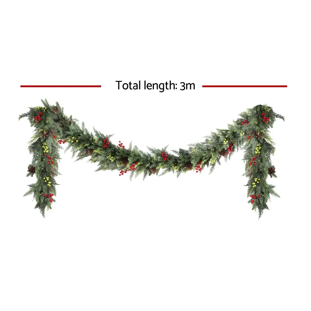 Jingle Jollys 3M Christmas Garland Pre-lit LED with Pine Cones Xmas Decor Green - Image 2