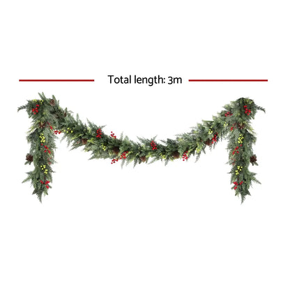 Jingle Jollys 3M Christmas Garland Pre-lit LED with Pine Cones Xmas Decor Green - Image 2