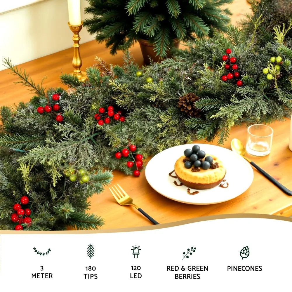 Jingle Jollys 3M Christmas Garland Pre-lit LED with Pine Cones Xmas Decor Green - Image 4