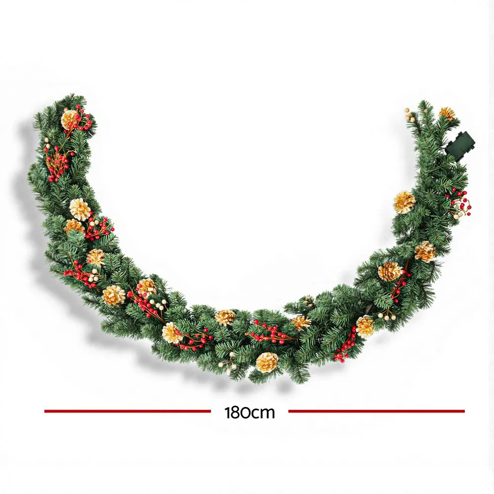 Jingle Jollys 1.8M Christmas Garland Pre-lit LED Pine Cones Berries Xmas Decor - Image 2