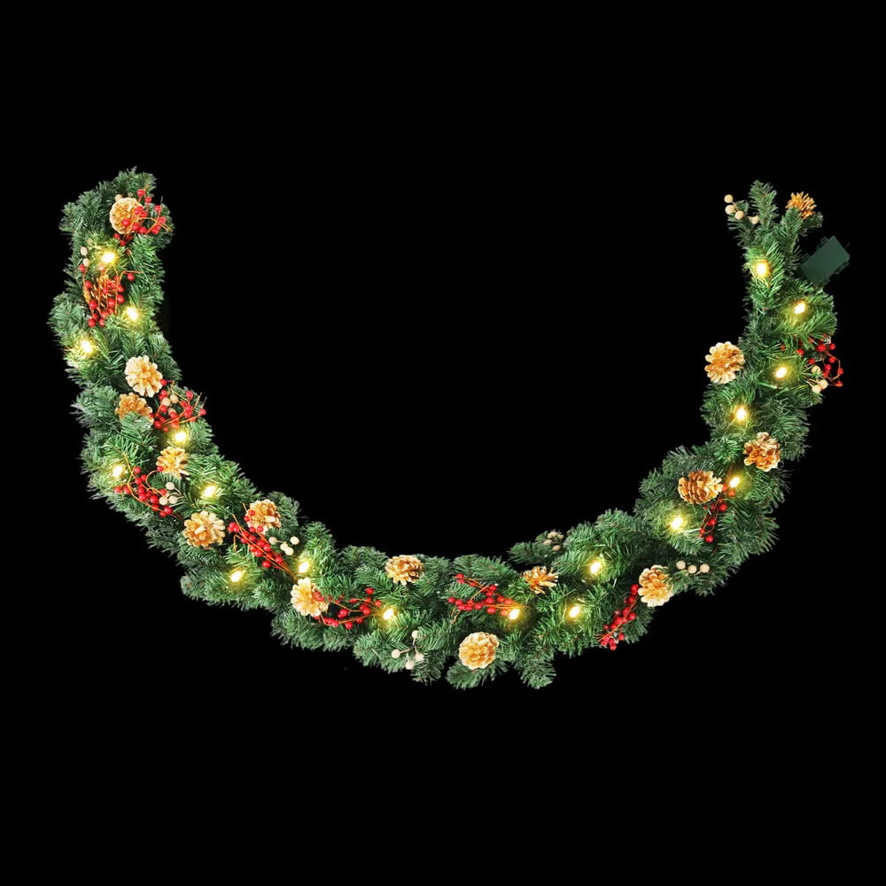 Jingle Jollys 1.8M Christmas Garland Pre-lit LED Pine Cones Berries Xmas Decor - Image 3