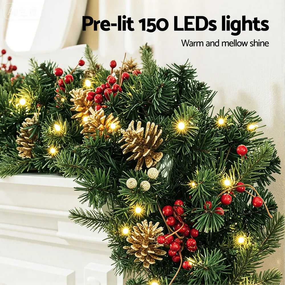 Jingle Jollys 1.8M Christmas Garland Pre-lit LED Pine Cones Berries Xmas Decor - Image 6
