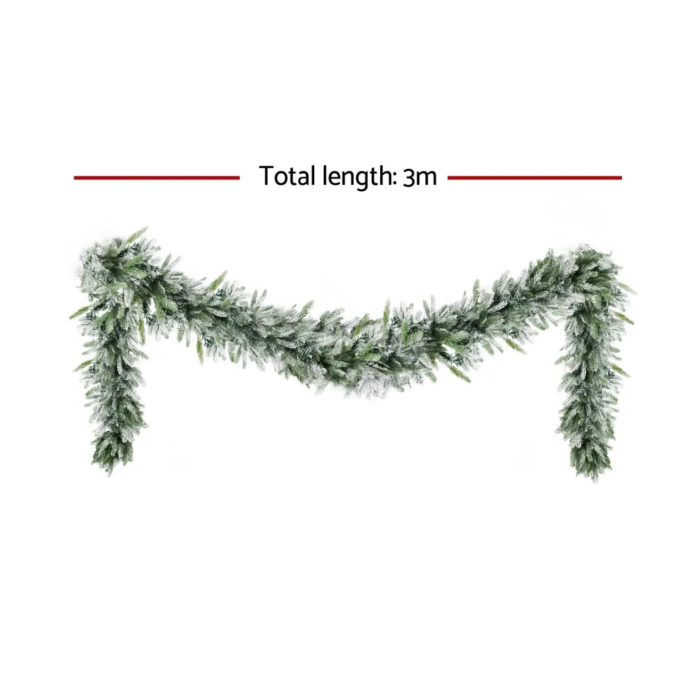 Jingle Jollys 3M Christmas Garland Pre-lit LED Lights Snow Frosted Tips Decor - Image 2