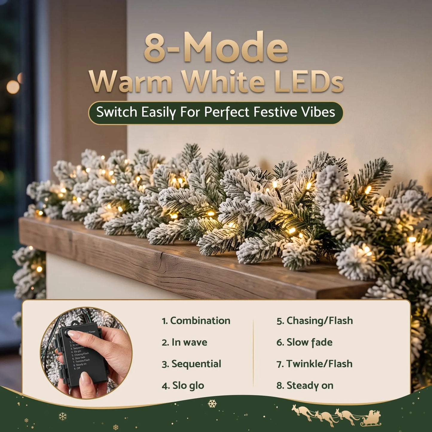 Jingle Jollys 1.8M Christmas Garland 8 Mode LED Snow Frosted Tips Auto Timing  - Image 4