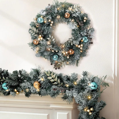 Jingle Jollys 2.7m Christmas Garland with Wreath Set LED Lights Snowy Xmas Decor - Image 7